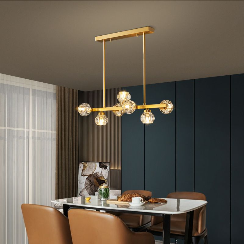Minimalist Crystal Island Lamp, Luxury Linear Shade Island Light in Gold for Island Kitchen