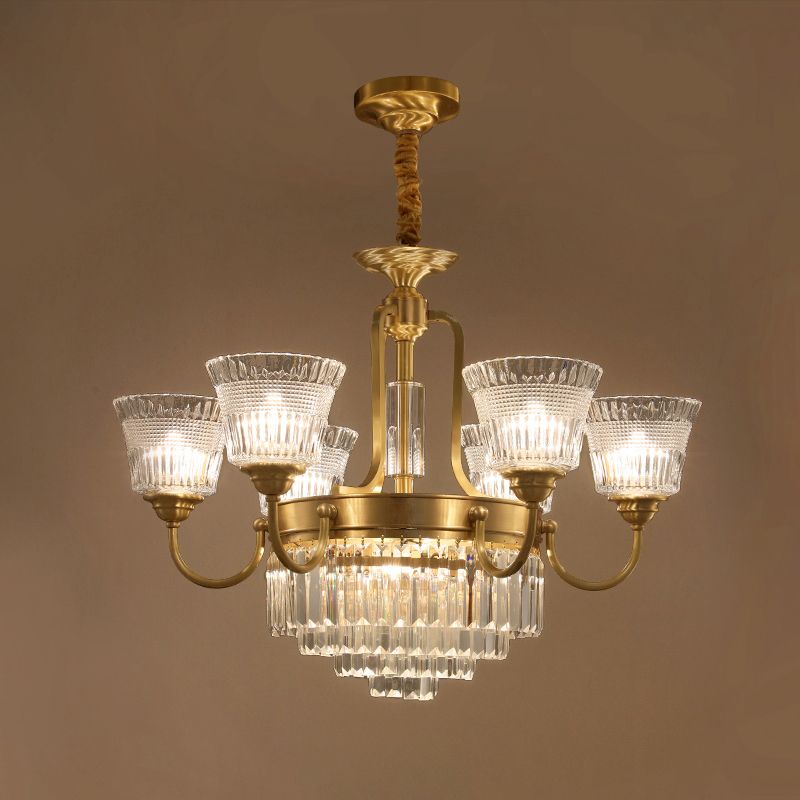 Lampada a ciondolo in cristallo in vetro a campana tradizionale tradizionale soggiorno a 6/8 a testa in ottone in ottone