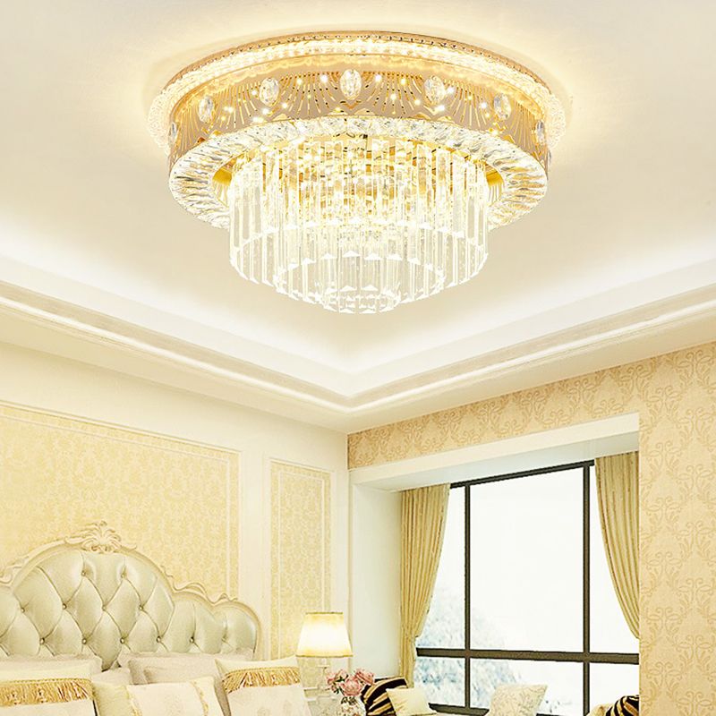 Multi-Layer Flush Ceiling Light Modern Crystal Bedroom LED Flush Mount Lighting in Gold