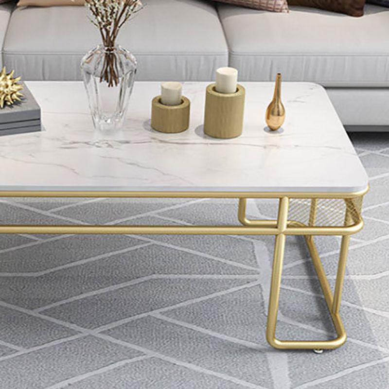 Glam Style Rectangle Coffee Table with Golden Iron Base and Shelf