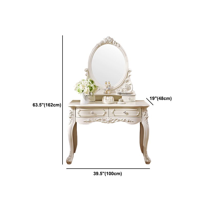 4 Drawers White/Blak/ /Golden MakeupTable Stool Set, 18.89" W x 63.77" H
