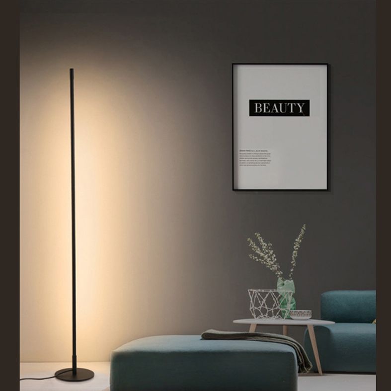 Slim Rod Shaped Standing Lamp Simplicity Metal Living Room LED Floor Light with Foot Switch