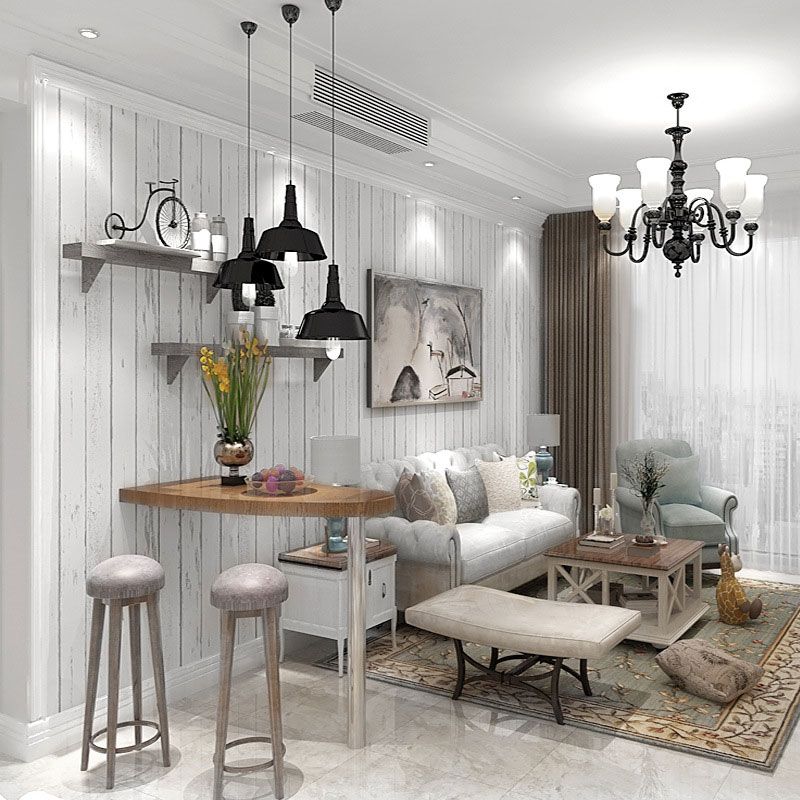 Plain White Wood Wallpaper Vertical Stripe Non-Pasted Decorative Wall Covering