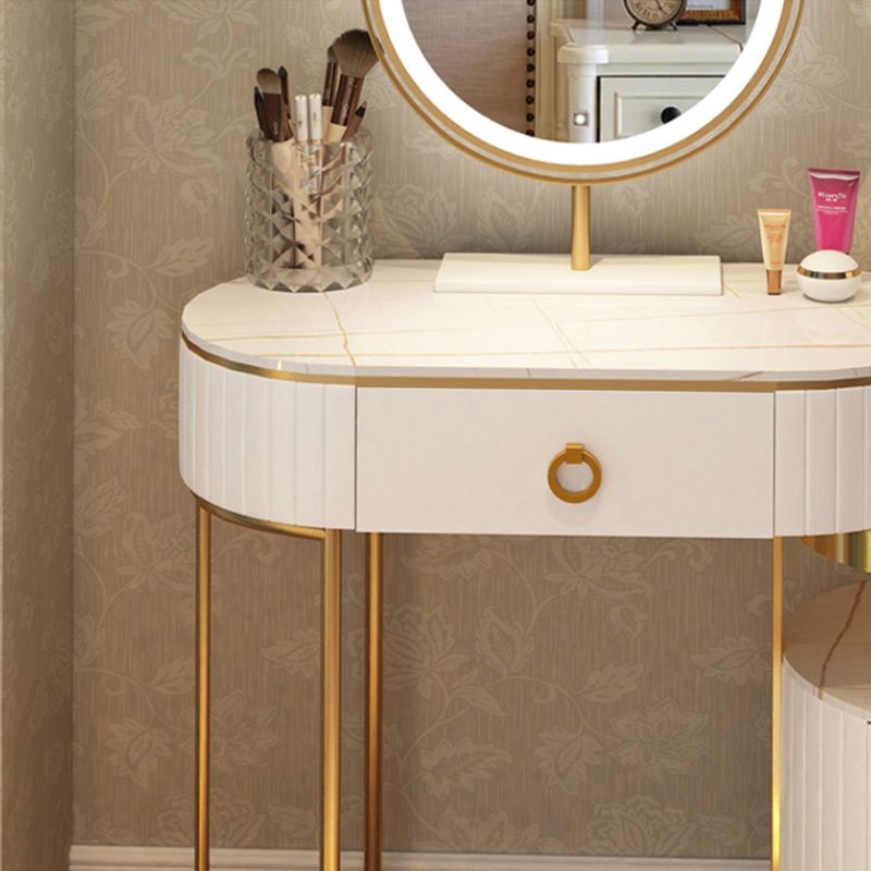 Luxurious Leather Vanity Set Metal and Wood Make-up Vanity with Mirror & Padded Stool