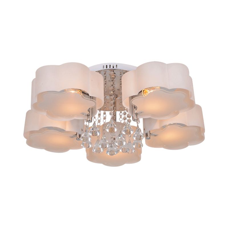 5 Heads Acrylic Ceiling Light Simple Chrome Plum Blossom Bedroom Flushmount with Crystal Drop