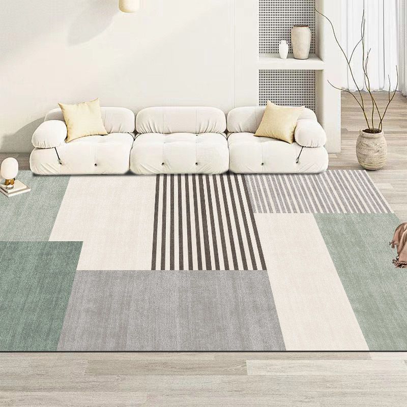 Simple Striped Rug Polyester Green Rug Tear Resistant Rug for Living Room