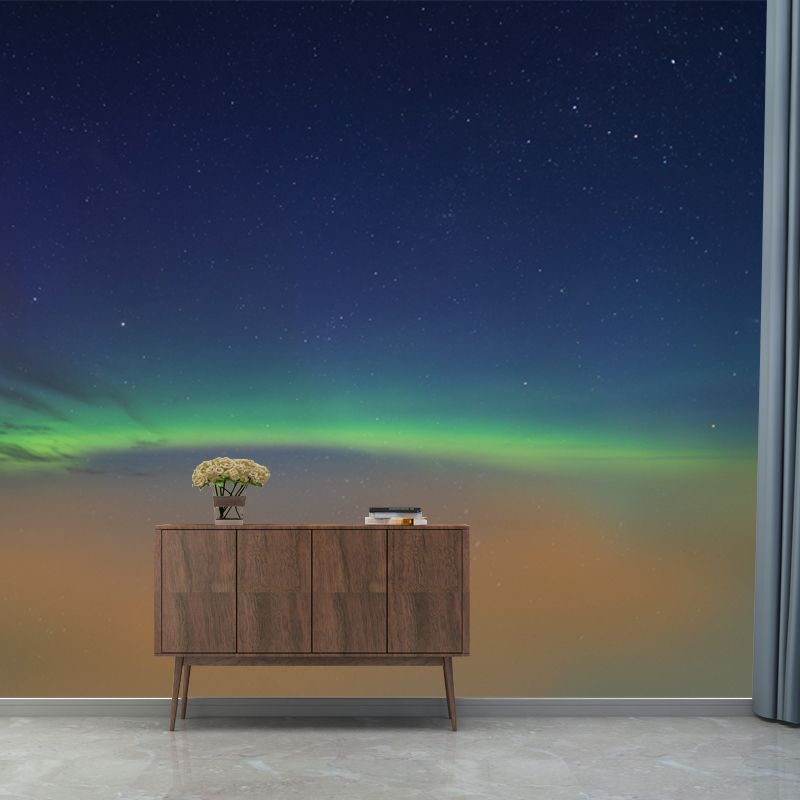 Full Size Arched Aurora Mural Wallpaper Minimal Dreamy Starry Wall Decor in Aqua