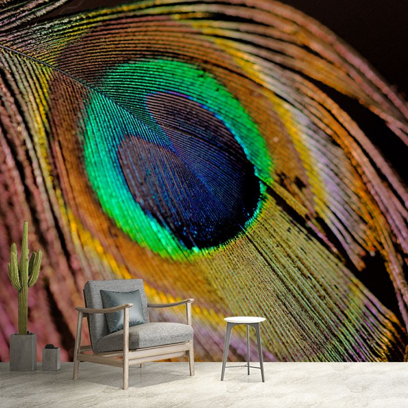 Peacock Feather Wall Covering Mildew Resistant for Sleeping Room, Customized Size