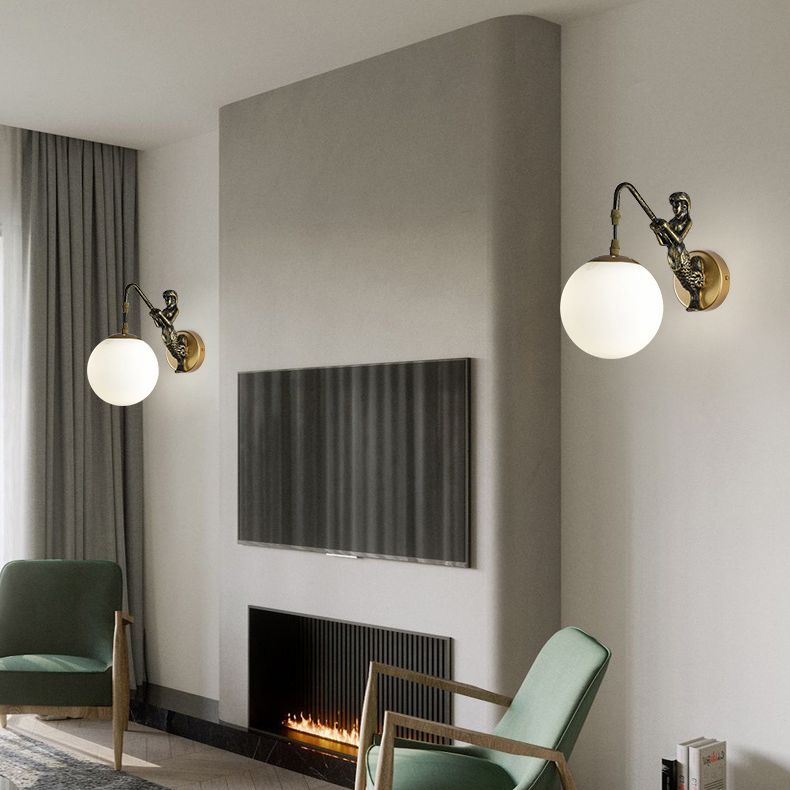 Simplicity Style Glass Orb Wall Lamp Creative Mermaid Shaped Single Bulb Metal Sconce Light for Staircase Corridor