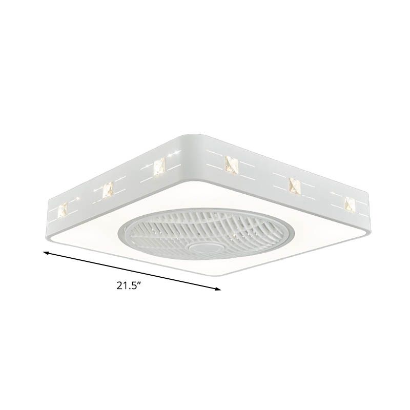 LED -Trommel/Box -Lüfter leichte minimalistische geschnitzte Kristall unsichtbare Klingen Deckenlampe in Weiß