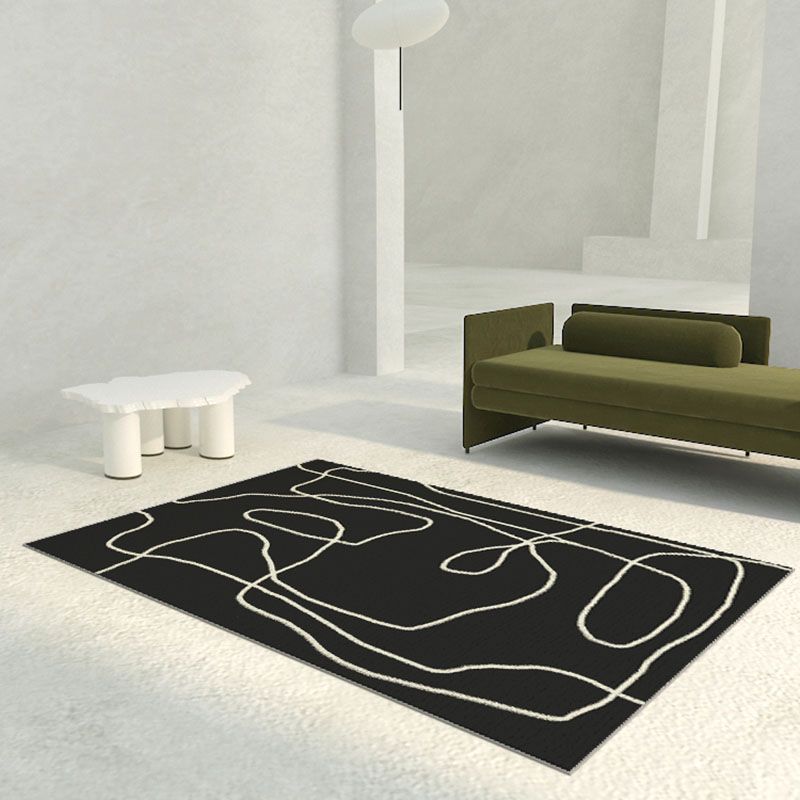Black Modern Area Carpet Abstract Pattern Polyester Area Rug Non-Slip Backing Rug for Home Decor