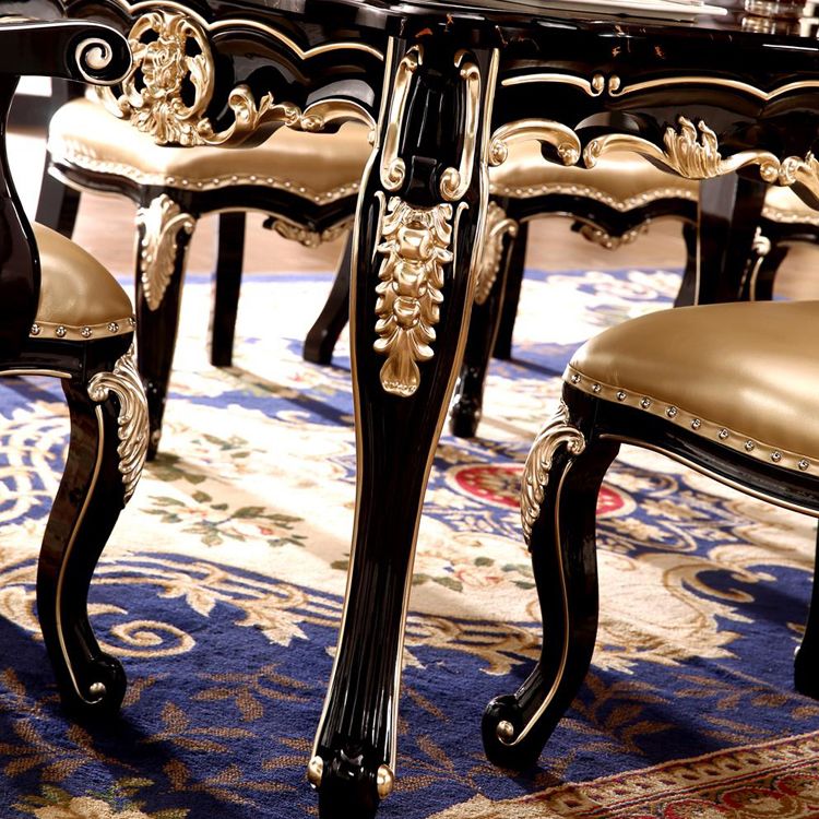 Marble Black Tone Dining Table Victorian 4 Legs Table for Dining Room