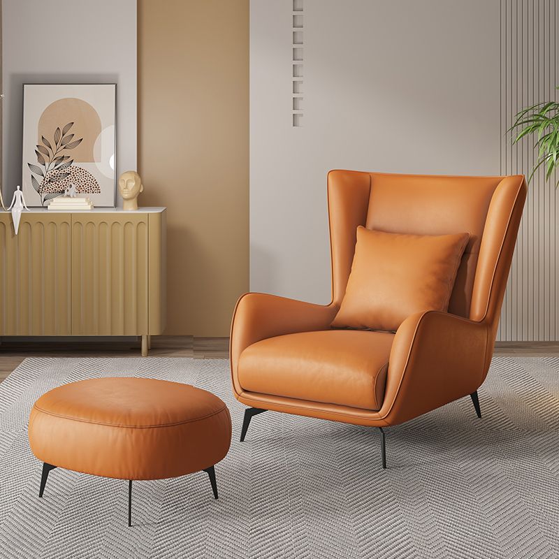 Mid-Century Modern Wingback Chair Orange Bonded Leather Wingback Chair