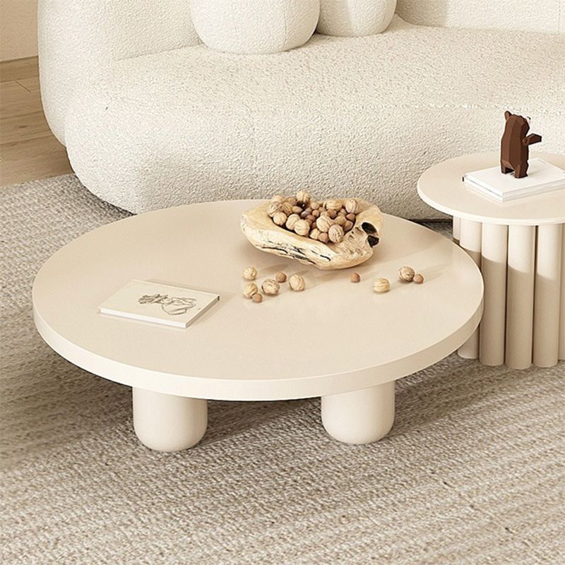 Contemporary Pedestal/4 Legs Solid Wood Round Single Coffee Table