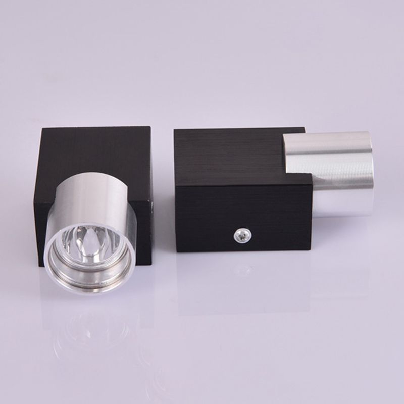 Cylindrical Up Down Wall Sconce Modern Aluminum Clubhouse Hallway Wall Light in Black-Silver