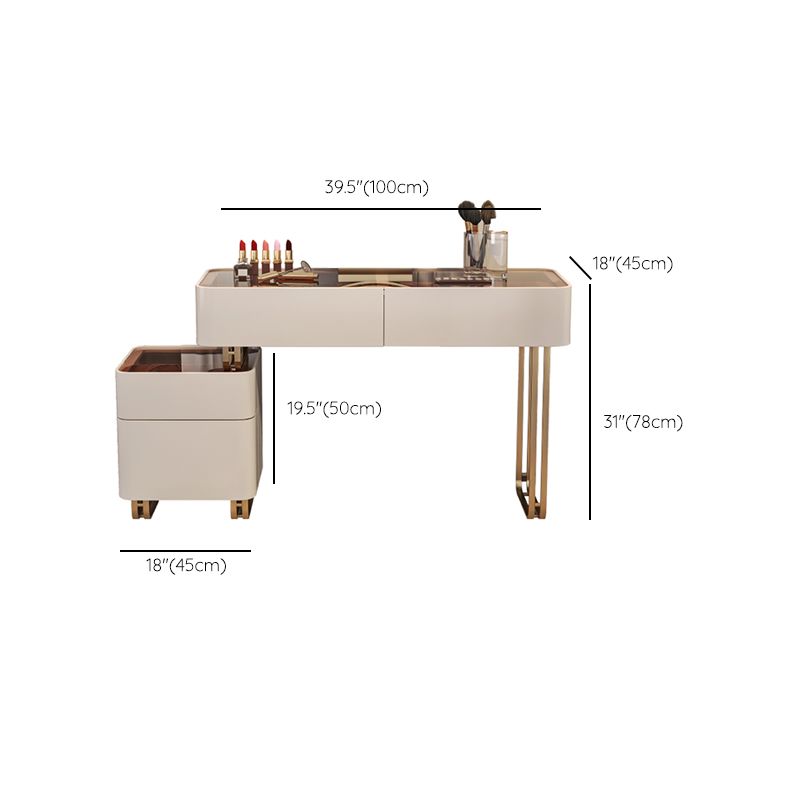 30.7" Height Makeup Table Solid Wood Vanity with Drawers Vanity Stool