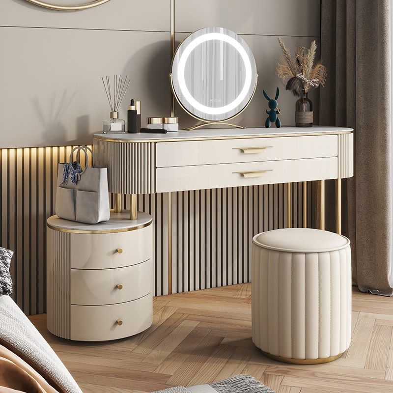 Slate Top Glam Makeup Counter Solid Wood Dressing Table with Drawers