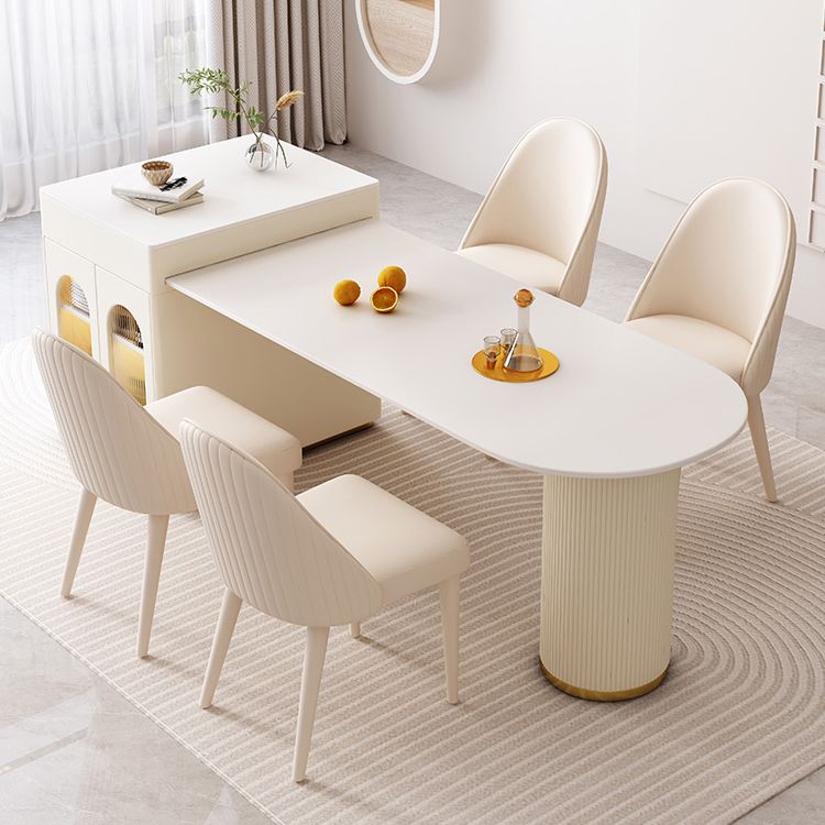 White Stone Top Dinette Table with Storage Modern Free Form Dining Table