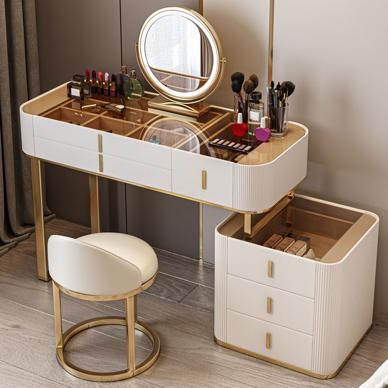 Glam Wooden Makeup Vanity Desk 6 Drawer Beige Dressing Table