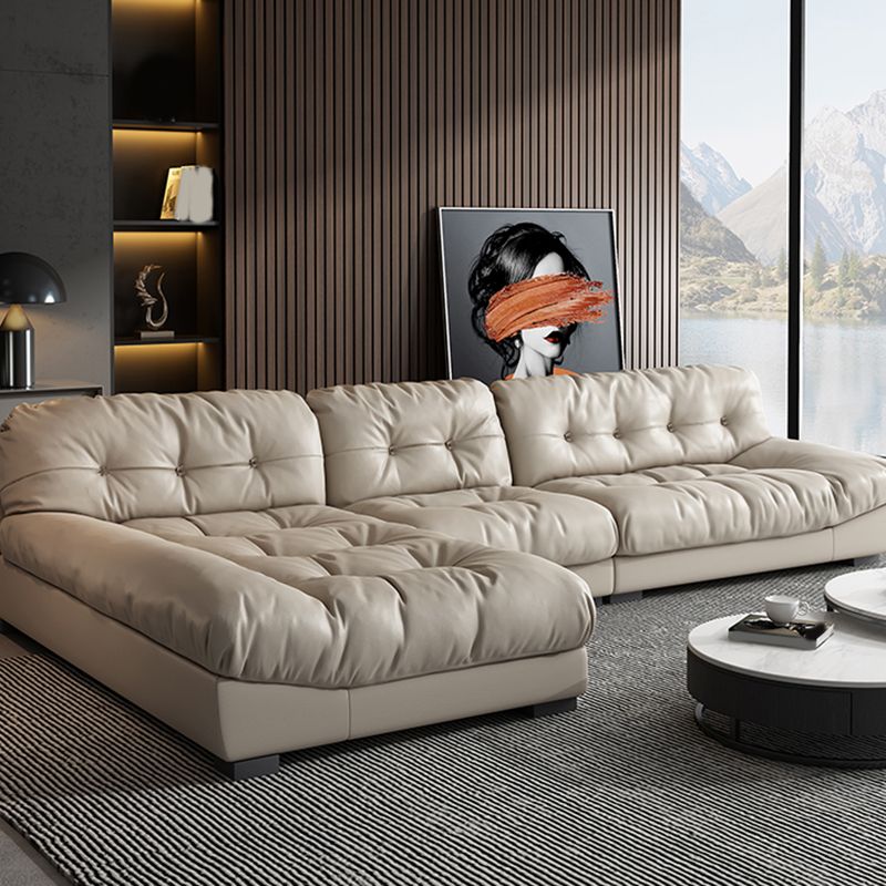 Contemporary Faux Leather Minimalist Sofa and Chaise Pillow Top Arm Cushions Sofa
