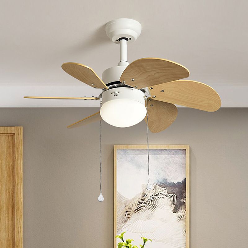 Lámpara moderna de 6 blades semi de iluminación semi flush de 30 "de ancho lámpara de ventilador LED de ancho en beige, control de la pared/cadena de extracción