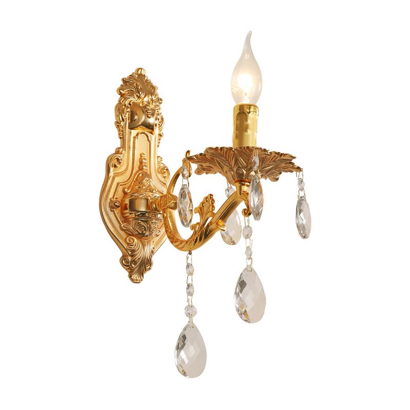 Gold Candelabra Wall Light Sconce Modernisme 1/2 lumières Lights Metal Sconce Light avec Crystal Drop