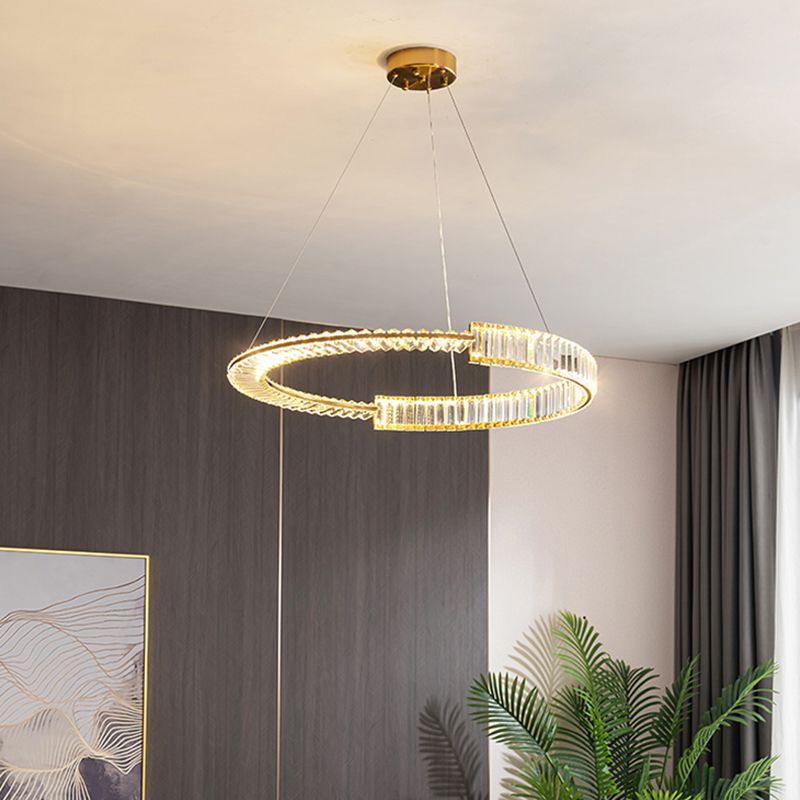 Modern Creative LED Pendant Light Electroplate Iron Linear Chandelier with Crystal Shade