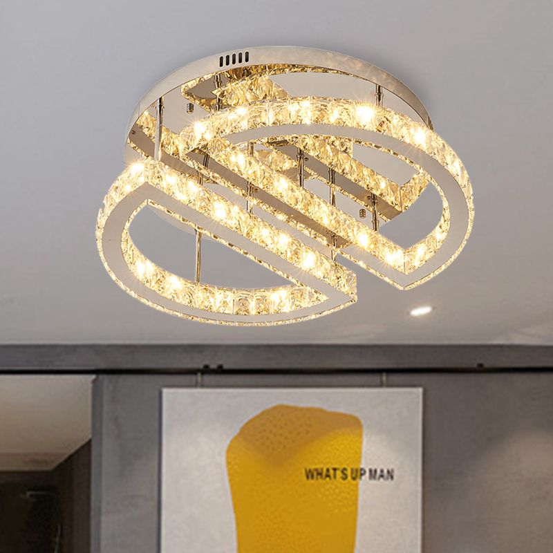 LED Half Circle Semi Flush Simple Style Silver Crystal Semi Flush Mount Éclairage pour chambre à coucher en lumière chaude / blanc / 3 Color Light
