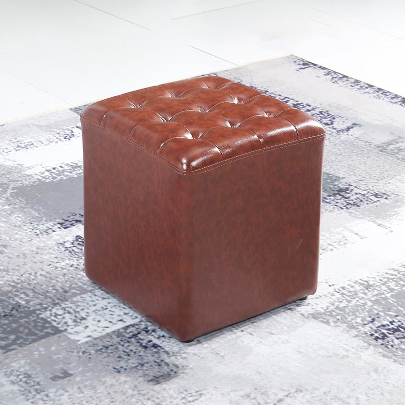 Contemporary Stain Resistant Standard Square Yellow Leather Pouf