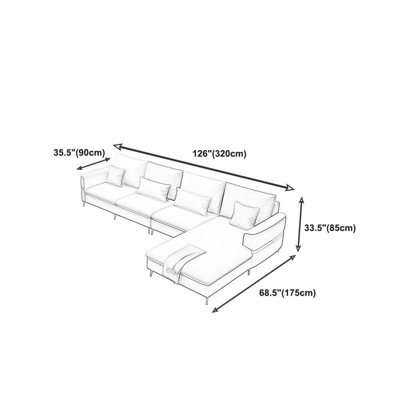 Contemporary Recessed Arm Sofa with Pillows Back and Golden Legs