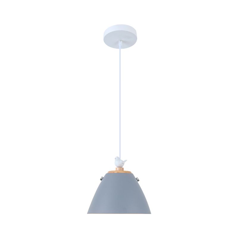 Iluminación colgante cónica de metal contemporáneo 1 luz de techo colgante de gris claro/blanco/amarillo
