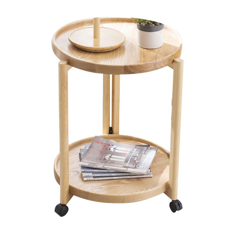 Scandinavian Round Tray Top Side Table Wooden 3 Legs End Table with Shelf