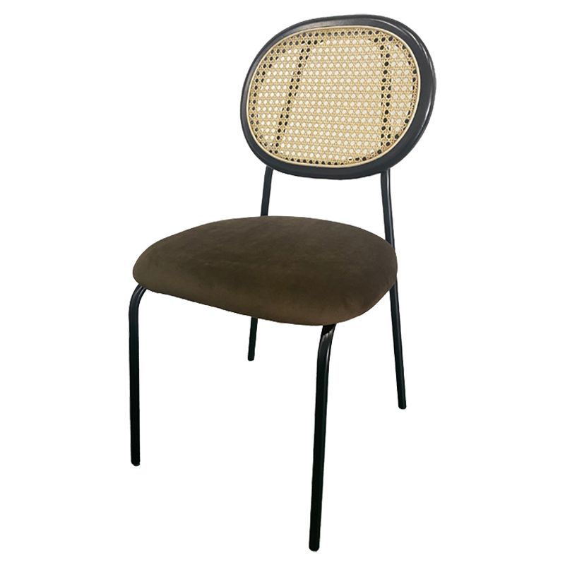 Silla lateral tapizada sin brazos de comedor con parte trasera abierta con patas de metal