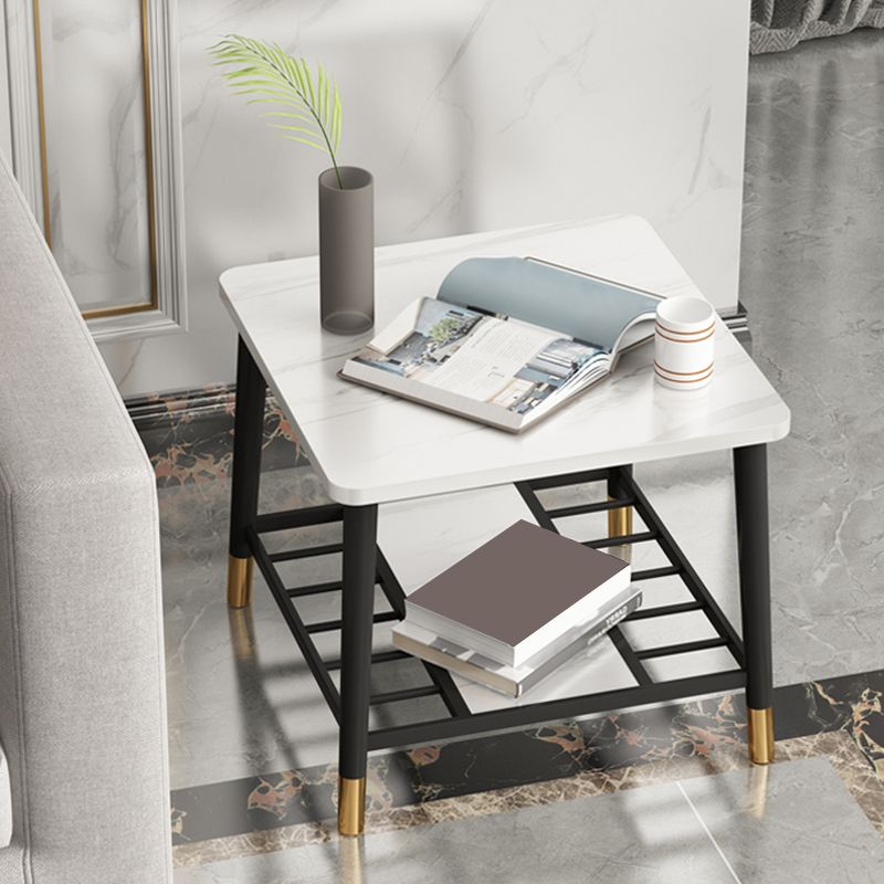 4 Legs Metal End Table Luxurious Stone Top Side End Snack Table