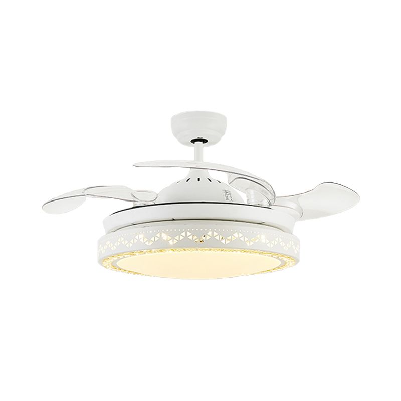 19,5 "W moderniste circulaire semi-rlushmount metal salle à manger LED Van de ventilateur en blanc avec 4 lames
