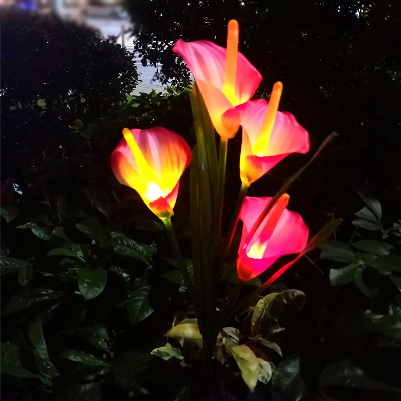 Calla Lily Backyard Solar Ground Lighting Plastic 4 Heads Artistic LED Landscape Light