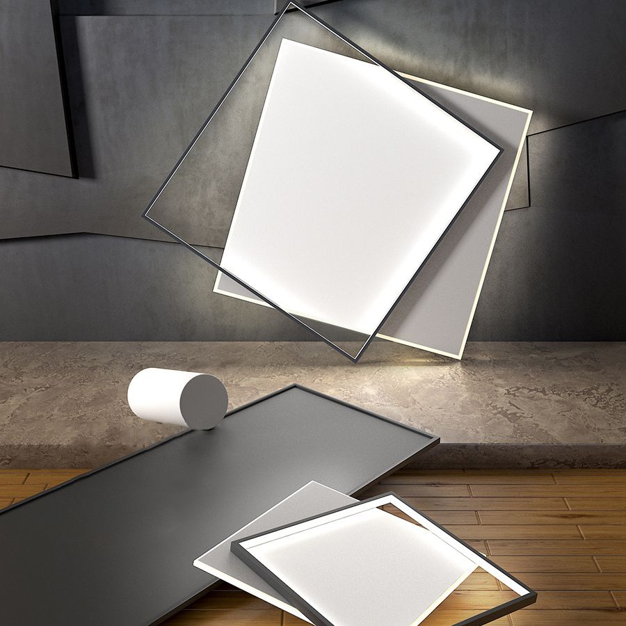 Double Squares Nordic Style LED Ceiling Light Minimalism Ultra-thin Flush Mount Lamp for Living Room
