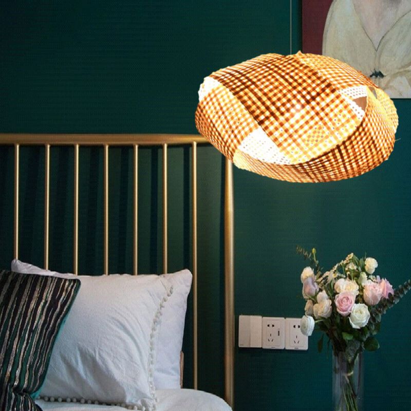 Coffee Shop Drum Hanging Light Bamboo Weaving Antique Style Single Light Pendant Light in Beige