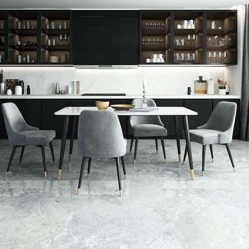Dining Set Modern with Sintered Stone Rectangle Table and Padded Chairs
