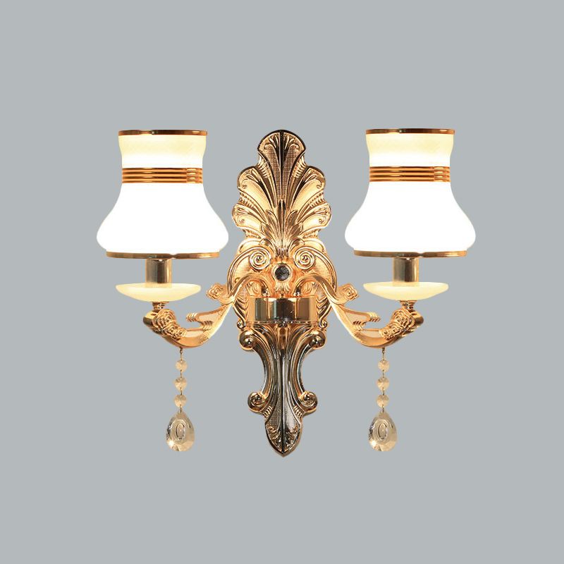 Gold 2 Lights Sconce Lamp Traditional Frosted Glass Beaker Shaped Wall Mounted Lighting Fixture