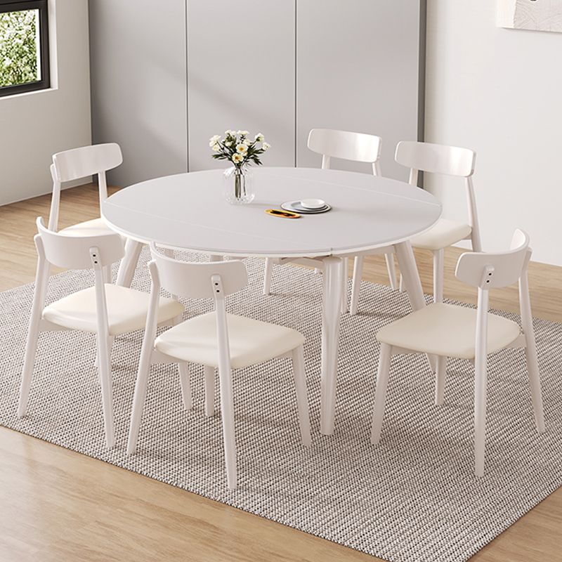 Contemporary Round Extendable Stone Dining Table with Wooden Legs