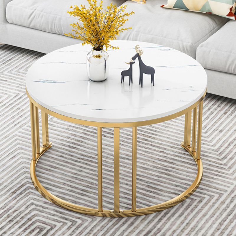 17.7"/14.9" Tall Modern Steel Frame Black/White Round Wood Top Coffee Table