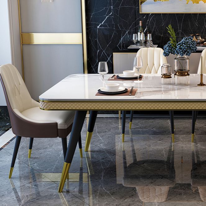 Glam 1/4/5/6/7 Pieces Rectangle Dining Table Set with Sintered Stone Top White Dinette Set