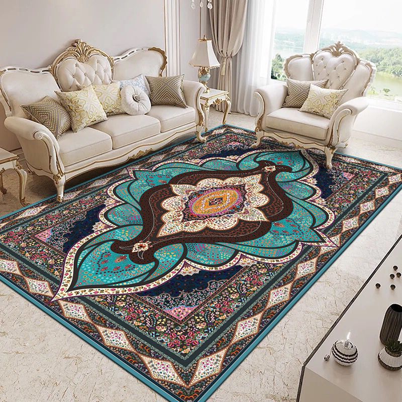 Red Medallion Carpet Polyester Pattern Rug Washable Carpet for Home Decor