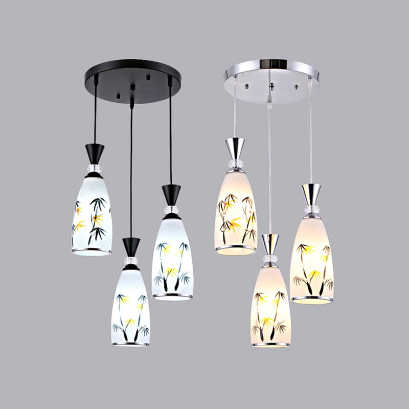 Modern Style Pendant Light Print Glass Shade Suspension Light for Dining Room