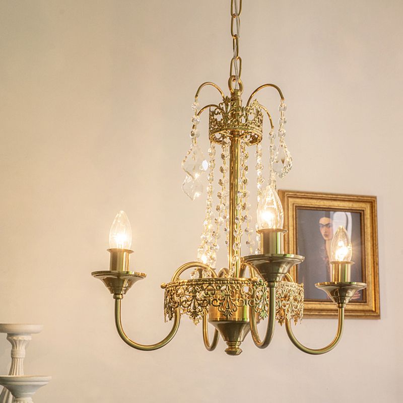 Luz de lámpara colgante de metal posmoderno 5 Candelera de techo de vela de oro claro para dormitorio