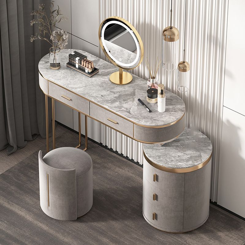 Glam Wood Vanity Dressing Table Gray Vanity Makeup Table Set with Drawer