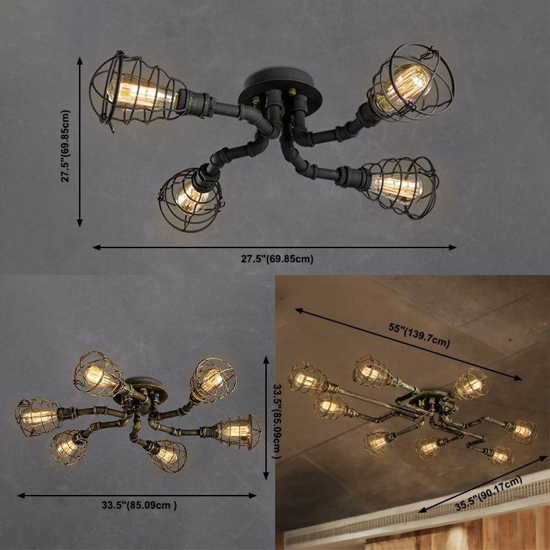 Industrial Flush Mount Light Fixture Multi-Head Ceiling Mounted Lamp with Metal Shade