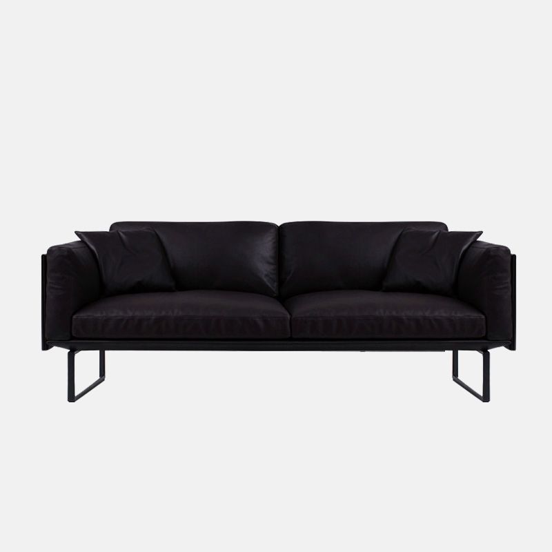 Wooden Genuine Leather Cushions Sofa 31.5"H Contemporary Industrial Square Arm Sofa,Black