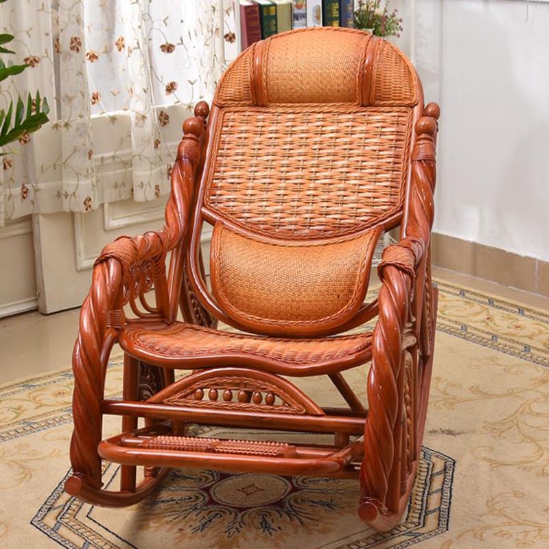 Espresso Rattan Rocking Chair Antique Reclining Rocker Chair 24.4" x 47.2" x 36.2"